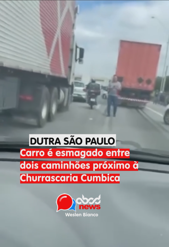 Tragédia na Dutra: Carro é esmagado entre dois caminhões próximo à Churrascaria Cumbica