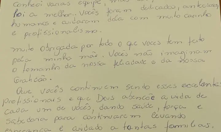 “VOCÊS FORAM DEDICADOS E HUMANOS”: FAMÍLIA AGRADECE PROFISSIONAIS DO HOSPITAL NARDINI